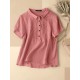 Solid Patchwork Button Lapel Short Sleeve Casual Blouse Solid Patchwork Button Lapel Short Sleeve Casual Blouse