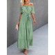 Dot Print Off Shoulder Short Sleeve Dress With Belt Dot Print Off Shoulder Short Sleeve Dress With Belt