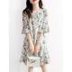 Flower Print Bell Sleeve Crew Neck Keyhole Back Dress Flower Print Bell Sleeve Crew Neck Keyhole Back Dress