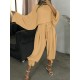 Round Neck Long Sleeve Button Pocket Solid Suit Round Neck Long Sleeve Button Pocket Solid Suit