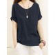 Solid Pocket Roll Short Sleeve Round Neck Casual Blouse Solid Pocket Roll Short Sleeve Round Neck Casual Blouse