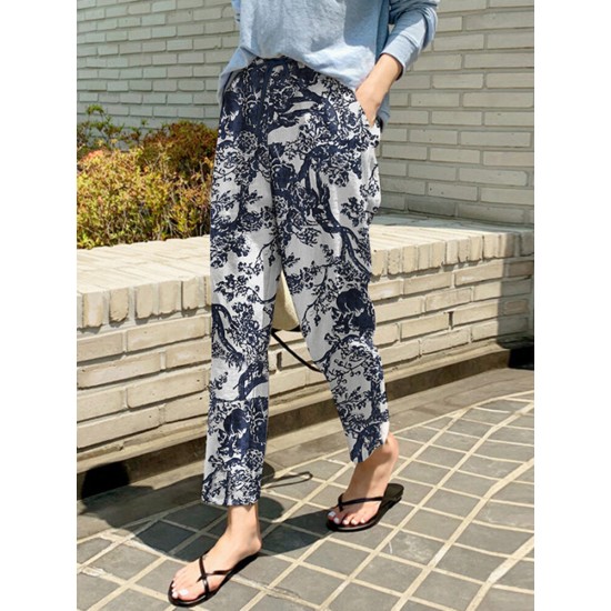 Women 100 Cotton Plants And Flowers Printing Maxi Length Pants Women 100 Cotton Plants And Flowers Printing Maxi Length Pants