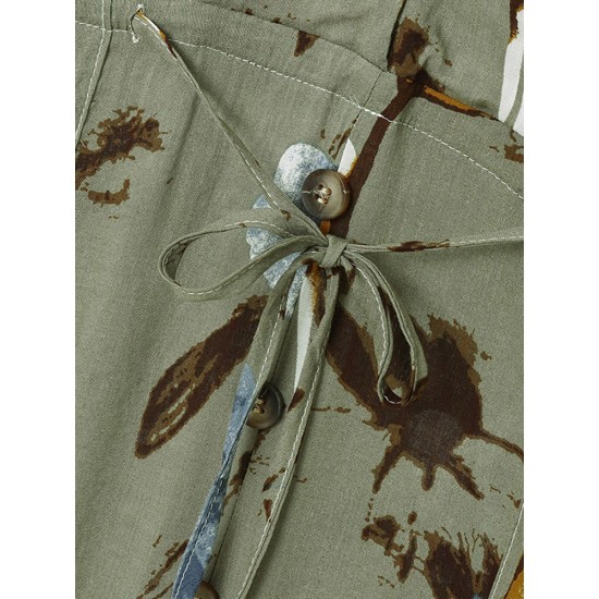 Floral Print Button Pocket Short Sleeve Wide Leg Jumpsuit Floral Print Button Pocket Short Sleeve Wide Leg Jumpsuit
