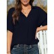 Solid Lapel Half Sleeve Casual Blouse Solid Lapel Half Sleeve Casual Blouse