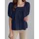 Solid Lace Patchwork Square Collar Short Sleeve Casual Cotton Blouse Solid Lace Patchwork Square Collar Short Sleeve Casual Cotton Blouse