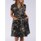 Cotton Plant Print Button Pocket Short Sleeve Midi Dress Cotton Plant Print Button Pocket Short Sleeve Midi Dress