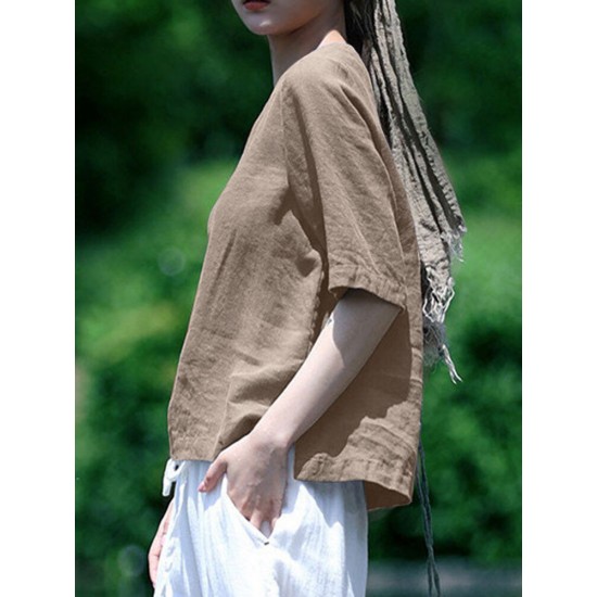 Solid Half Sleeve Crew Neck Casual Women Blouse Solid Half Sleeve Crew Neck Casual Women Blouse