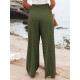 Leisure Solid Shirring Pocket Wide Leg Cotton Pants Leisure Solid Shirring Pocket Wide Leg Cotton Pants