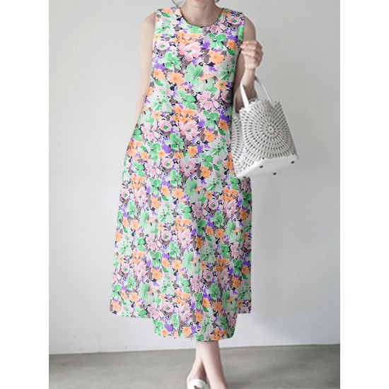Calico Sleeveless Round Neck Print Dress Calico Sleeveless Round Neck Print Dress