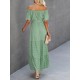 Dot Print Off Shoulder Short Sleeve Dress With Belt Dot Print Off Shoulder Short Sleeve Dress With Belt