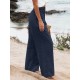 Leisure Solid Shirring Pocket Wide Leg Cotton Pants Leisure Solid Shirring Pocket Wide Leg Cotton Pants