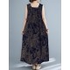 Plant Print Ruched Sleeveless Casual Maxi Cotton Dress Plant Print Ruched Sleeveless Casual Maxi Cotton Dress