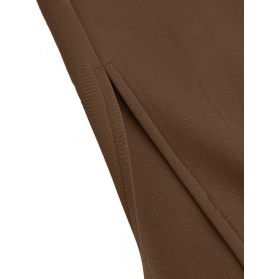 Women Turtleneck Solid Color Ankle Length Zipper Elastic Waist Two Piece Sets Women Turtleneck Solid Color Ankle Length Zipper Elastic Waist Two Piece Sets