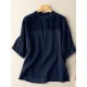 Solid Patchwork Split Stand Collar Casual Blouse Solid Patchwork Split Stand Collar Casual Blouse