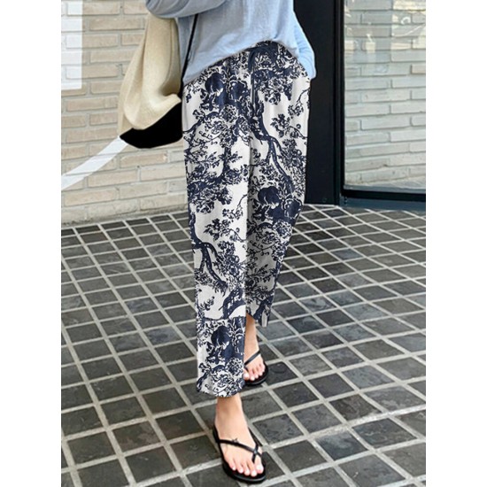 Women 100 Cotton Plants And Flowers Printing Maxi Length Pants Women 100 Cotton Plants And Flowers Printing Maxi Length Pants