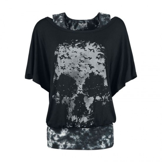 Women's niche printed two-piece short-sleeved T-shirt HE1613-02-01 Women's niche printed two-piece short-sleeved T-shirt HE1613-02-01