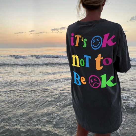 Colorful letter printed T-shirt HF3106-02-01 Colorful letter printed T-shirt HF3106-02-01