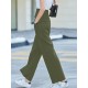 Solid Pocket Button Wide Leg High Waist Casual Pants Solid Pocket Button Wide Leg High Waist Casual Pants