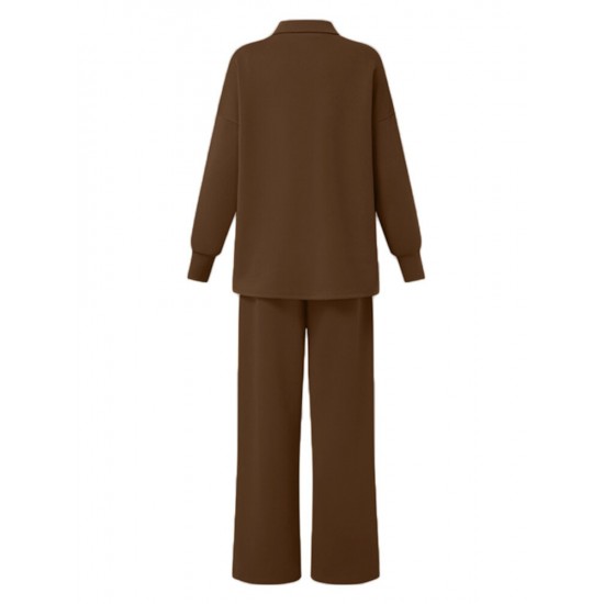 Women Turtleneck Solid Color Ankle Length Zipper Elastic Waist Two Piece Sets Women Turtleneck Solid Color Ankle Length Zipper Elastic Waist Two Piece Sets