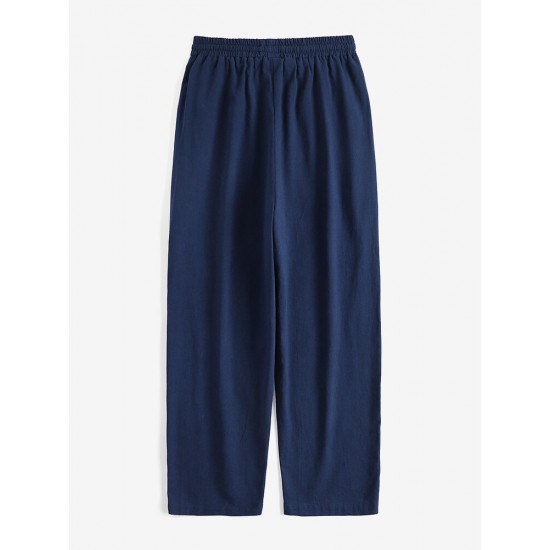 Leisure Solid Drawstring Pocket Cotton Casual Pants Leisure Solid Drawstring Pocket Cotton Casual Pants