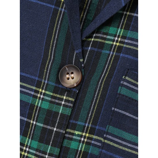Plaid Print Button Pocket Short Sleeve Wide Leg Jumpsuit Plaid Print Button Pocket Short Sleeve Wide Leg Jumpsuit