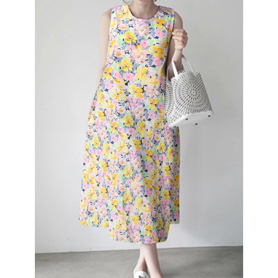 Calico Sleeveless Round Neck Print Dress Calico Sleeveless Round Neck Print Dress