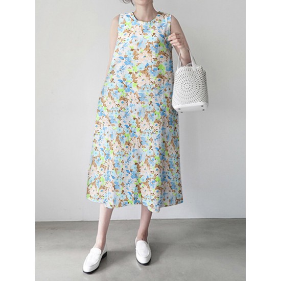 Calico Sleeveless Round Neck Print Dress Calico Sleeveless Round Neck Print Dress