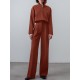 Solid Zip Front Hasp Long Sleeve Lapel Two Pieces Set Solid Zip Front Hasp Long Sleeve Lapel Two Pieces Set