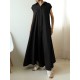 Solid Button Lapel Ruched Short Sleeve Maxi Shirt Dress Solid Button Lapel Ruched Short Sleeve Maxi Shirt Dress