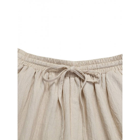 Solid Elastic Waist Drawstring Pocket Cotton Casual Pants Solid Elastic Waist Drawstring Pocket Cotton Casual Pants