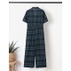 Plaid Print Button Pocket Short Sleeve Wide Leg Jumpsuit Plaid Print Button Pocket Short Sleeve Wide Leg Jumpsuit