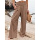 Leisure Solid Shirring Pocket Wide Leg Cotton Pants Leisure Solid Shirring Pocket Wide Leg Cotton Pants