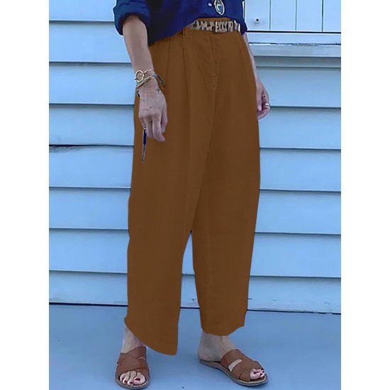 Women Zipper Pleated Commute Button Side Pocket Solid Casual Pants Women Zipper Pleated Commute Button Side Pocket Solid Casual Pants
