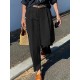 Women Zipper Pleated Commute Button Side Pocket Solid Casual Pants Women Zipper Pleated Commute Button Side Pocket Solid Casual Pants