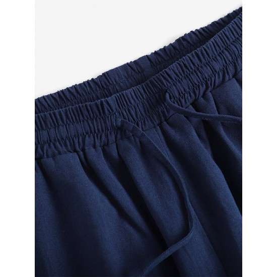Leisure Solid Drawstring Pocket Cotton Casual Pants Leisure Solid Drawstring Pocket Cotton Casual Pants