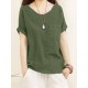 Solid Pocket Roll Short Sleeve Round Neck Casual Blouse Solid Pocket Roll Short Sleeve Round Neck Casual Blouse