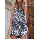 Plants Print Pocket Button Front Sleeveless V neck Romper Plants Print Pocket Button Front Sleeveless V neck Romper
