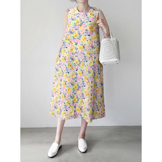 Calico Sleeveless Round Neck Print Dress Calico Sleeveless Round Neck Print Dress