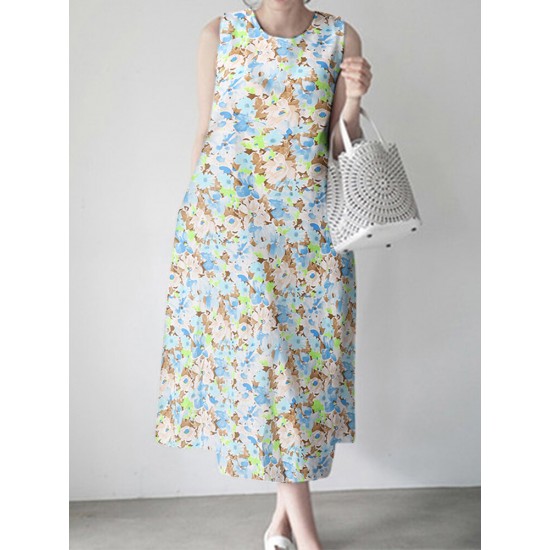 Calico Sleeveless Round Neck Print Dress Calico Sleeveless Round Neck Print Dress