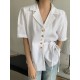 Solid Button Tie Up Lapel Short Sleeve Casual Cotton Blouse Solid Button Tie Up Lapel Short Sleeve Casual Cotton Blouse