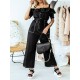 Solid Color Button Pocket Drawstring Off shoulder Ruffle Casual Jumpsuit Solid Color Button Pocket Drawstring Off shoulder Ruffle Casual Jumpsuit