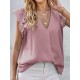 Solid Lace Patchwork V Neck Casual Blouse Solid Lace Patchwork V Neck Casual Blouse