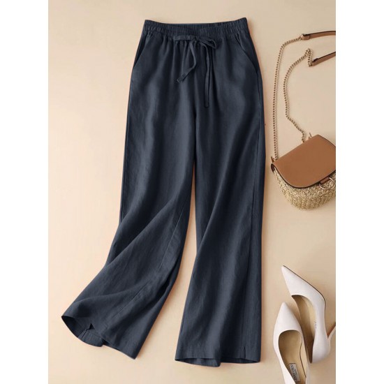 Solid Drawstring Pocket Elastic Waist Casual Pants Solid Drawstring Pocket Elastic Waist Casual Pants