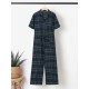 Plaid Print Button Pocket Short Sleeve Wide Leg Jumpsuit Plaid Print Button Pocket Short Sleeve Wide Leg Jumpsuit