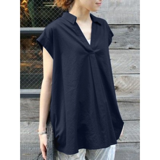 Solid Ruched V Neck Short Sleeve Casual Blouse Solid Ruched V Neck Short Sleeve Casual Blouse