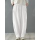 Solid Cotton Pocket Elastic Waist Casual Loose Pants Solid Cotton Pocket Elastic Waist Casual Loose Pants