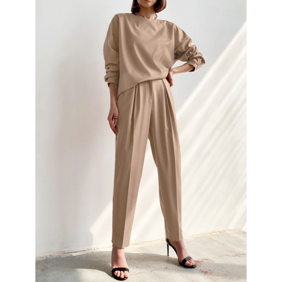 Solid Zip Button Pocket Long Sleeve Two Pieces Set Solid Zip Button Pocket Long Sleeve Two Pieces Set
