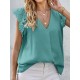Solid Lace Patchwork V Neck Casual Blouse Solid Lace Patchwork V Neck Casual Blouse