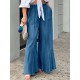 Leisure Solid Ruffle Wide Leg Pocket Pants Leisure Solid Ruffle Wide Leg Pocket Pants