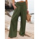 Leisure Solid Shirring Pocket Wide Leg Cotton Pants Leisure Solid Shirring Pocket Wide Leg Cotton Pants